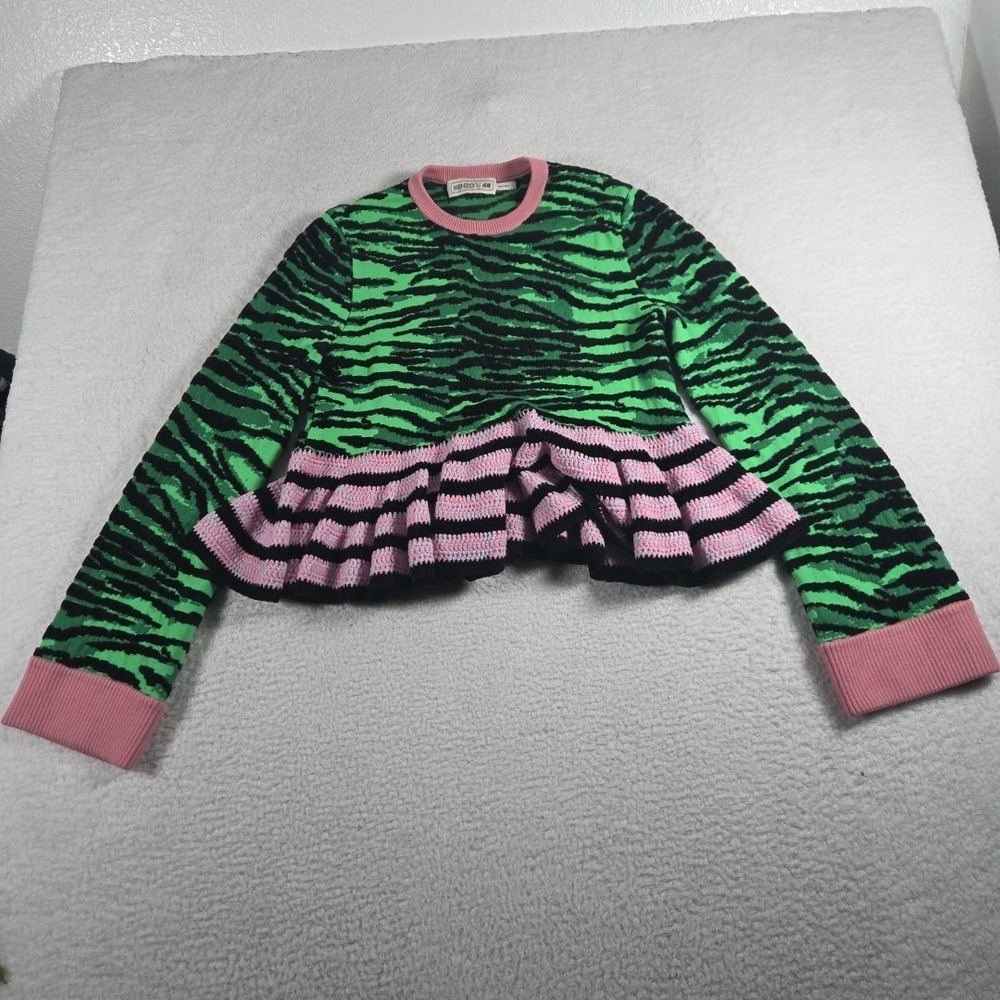 Kenzo X H&M‎ Tiger Print Sweater Jumper Womens Medium Pink Crochet Witchy Edgy